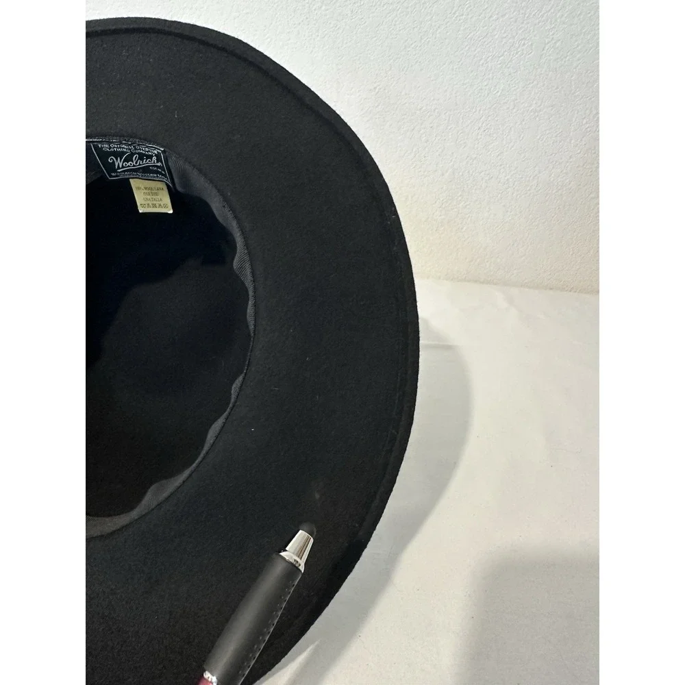Woolrich Felt Hat Black Wide‎ Brim Contrast Band Wool Size OS 21.5